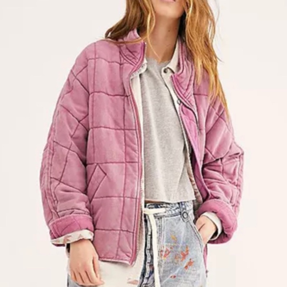 Free People Quilted Corduroy Puffer Jacket in Dusty Rose - Picture 3 of 6